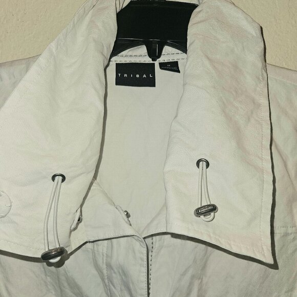 Lightweight white Gawzy krinkle Boho adjustable Toggle collar Button Jacket M - Picture 4 of 7